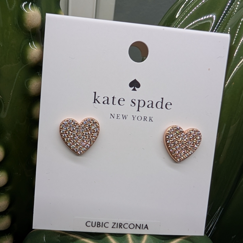 kate spade Rose Gold Pave Heart Stud Earrings New